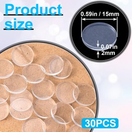 OIIKI 30 PCS Anti Slip Glass Table Top Bumpers Pads, 15 x 2 mm Round Rubber Glass Table Top Pads Spacer, Clear Cabinet Bumpers for Furniture, Kitchen, Laptop (Non-Adhesive)