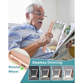 5X Rechargeable Magnifying Glass with Light, Large Bright LED Lighted Full Page Magnifier, Lightweight Rectangular Handheld Magnifier with Light for Reading Small Prints for Seniors, Rose Gold