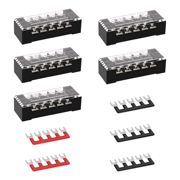 APIELE 15A Screw Terminal Block 5 Position Dual Row Covered