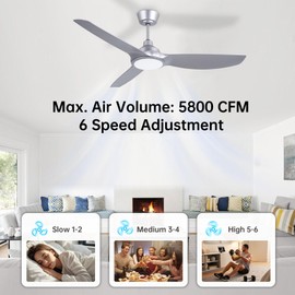 OFANTOP 52 Inch Ceiling Fans with Lights and Remote Control, Modern Silver 3 Blade Indoor Ceiling Fan for Master Bedroom Living Room, 6 Speed Quiet Reversible DC Motor
