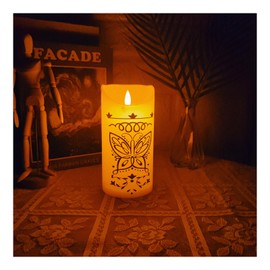 KQZFAB Miracle Candle,Flameless Butterfly Pattern Plastic LED Magical Wobble Candle，Wax Pillar with Moving Flame