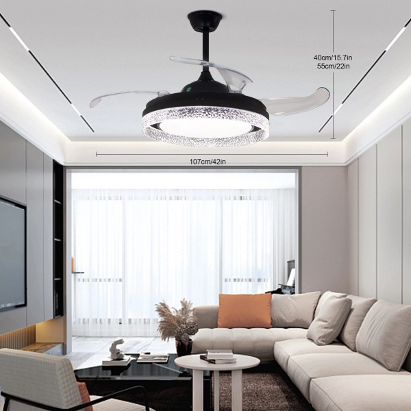 42" 6 Speed Retractable Ceiling Fan with Light Indoor LED