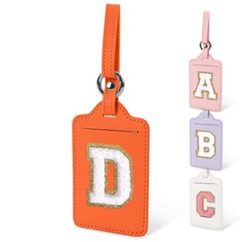 Initial Letter Luggage Tags for Suitcases, Monogrammed Suitcase Luggage Identifier Name Tag, PU Leather TSA Approved Luggage Tags,Bag Tags for Men Women Kids Luggage Handbags(Orange-White D)