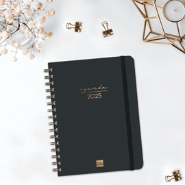 Finocam - Alma Spiral Bound Diary 2025 Week to View Vertical January 2025 to December 2025 (12 Months) Black International