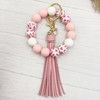 Phamines Wristlet Keychain Women,Cow Wood Beads Silicone Beaded Keyring Bracelet,Elastic