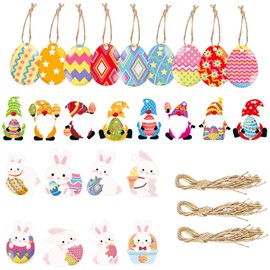 25Pcs Easter Hanging Ornaments, Paper Easter Eggs, Bunny Ornaments, Pendants with Rope, Holiday Party Supplies Decorations for Living Room