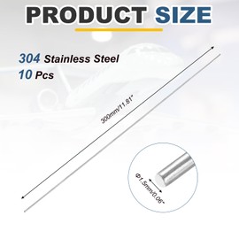 uxcell 10 Pcs 304 Stainless Steel Round Rod, 1/16" Diameter, 12"(300mm) Length Metal Solid Shaft Rods, Steel Stick Lathe Bar Stock for Crafts DIY Models Plane Ship Cars