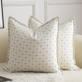 Mandioo Pack of 2 Burlap Linen Cushion Covers Woven Textured Modern Farmhouse Throw Pillow Cases Decorative Couch Sofa Bed Living Room 18 x 18 Inch 45x45 cm White