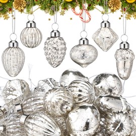 Syhood 24 Pcs Vintage Glass Christmas Balls Mini Christmas Balls Ornaments 1.2" Diameter Glass Copper Christmas Balls Bulk Christmas Balls for Christmas Tree Xmas Party Decoration (Silver)