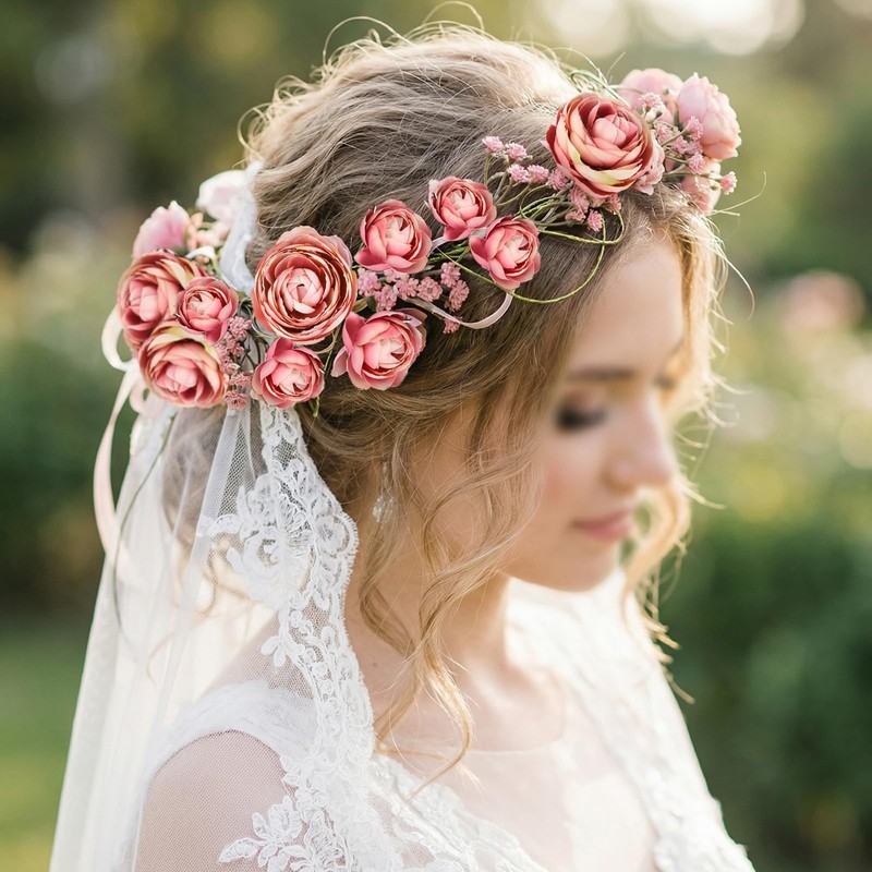 UUXX Pink Ranunculus Artificial Flowers 5 Bouquets Fake Silk Mini