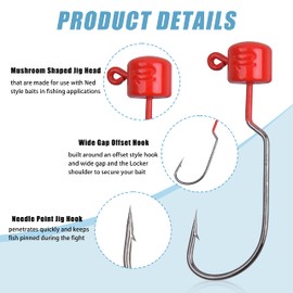 Ned Rig Jig Heads Soft Plastic Worms Lure Hooks - 10pcs Finesse Mushroom Shroom Jig Heads Kit Wide Gap Offset Jig Hooks Multicolor for Soft Lures Bass Fishing(7g-10pcs/box)