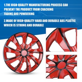 CAROXX Hubcaps 17'', Wheel Rim Cover Universal R17 Hub Caps, Snap On Car Pickup Truck SUV, Wheel Covers, ABS Material, Set of 4, 17-Inch, Red & Black Lacquer