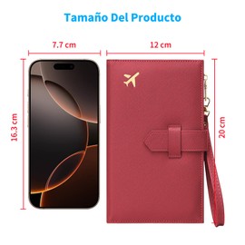 HOGESA Caja de Pasaporte, Portadocumentos de Viaje RFID Prueba de Agua, Gran Capacidad con Cremallera Impermeable, Viaje Accesorios Mujer,Caja de Tarjeta de Visita Bolsa-Rojo