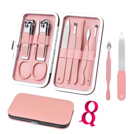 Manicure Set 8 in 1 Nail Clipper Set,RedFlow Nail Clippers,Fingernail & Toenail Clippers,Manicure Tools,Pedicure Tools,Suitable for Travel Manicure Kit,Nail Set Kit with Everything Profe (Pink)