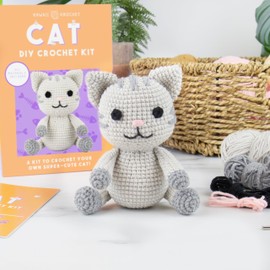 Gift Republic Kawaii Cat Crochet Kit DIY Craft Set for Creating Your Own Cute Kitten Crochet Gift for Teens & Adults Crafting Gift Idea Crochet Set, Grey