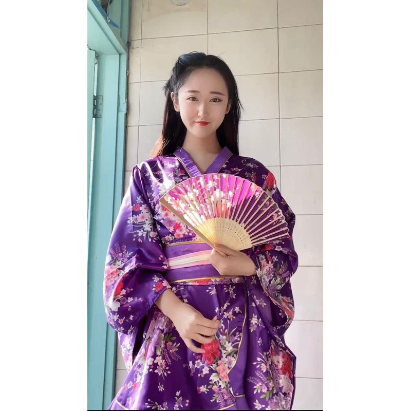 Japanese Anime Women's Dance Kimono Robe Fancy Dress Yukata Silk
