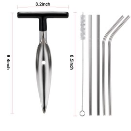 2 Pack Coconut Opener Tool Set with 4 Reusable Straws & Brush