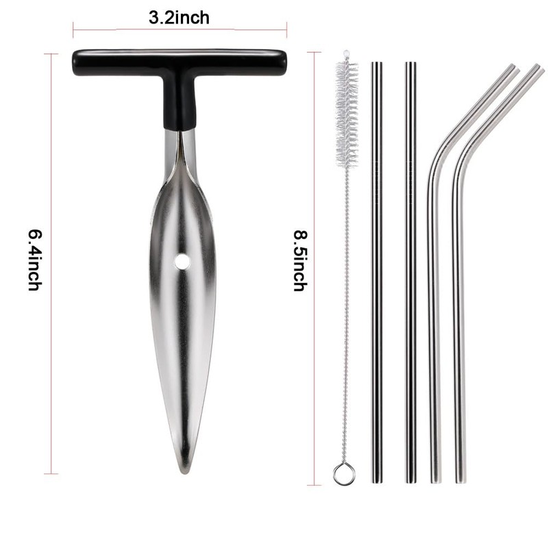 2 Pack Coconut Opener Tool Set with 4 Reusable Straws