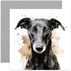 Old English Co. Watercolour Dog Card - Black Greyhound Dog Card for Pet Owner Birthday - Just Because Card for Him or Her - Thinking of You Fur Baby Card for Men and Women | Blank Inside