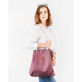 Bvani Large Women's Canvas Tote Bag with Pockets and Beach Handles - Shopper Bag - Pale Purple Red, size: m