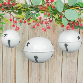 KI Store Oversized Jingle Bells Set of 3 White Metal Bells 15cm 12cm 10cm for Christmas Decorations Xmas Tree Garland Wreath Decor