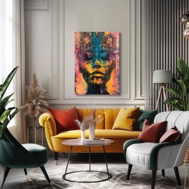 Woman Canvas Wall Art Flower on Women Head, Contemporary Wall Art Woman Flowers Head Pictures Large Floral Paintings Fashion Lady Canvas Prints Modern Artwork for Wall Bathroom Decor 16x24inch