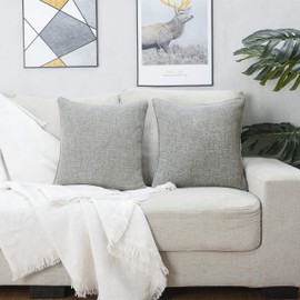 HPUK Linen Throw Pillow Covers Pack of 2, 18x18 Inch Accent Cushion Covers for Living Room, Bedroom, Decorative Solid Color Pillow Covers for Couch, Sofa, Chair, Grey
