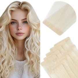 Elailite Injected Tape in Hair Extensions Human Hair - Invisible Skin Weft Remy Natural Real Hair Extension Straight 10 Pcs 25g - #60 Platinum Blonde - 20 Inch