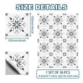 CHGCRAFT 36Pcs Peel and Stick Tile Stickers Flower Mandala Backsplash Tile Decals Waterproof Self-Adhesive Square Wall Decals for Kitchen Bathroom Decoration, 4x4Inch