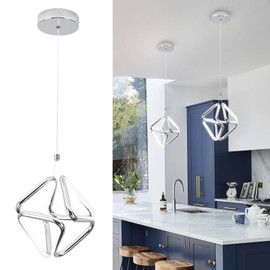 Vloitgol Modern Pendant Light Fixtures,6000K Cool White Chrome Led Pendant Lights for Kitchen Island,Adjustable Kitchen Island Hanging Light Fixture for Dining Room Bedroom Sink, 1 Pack