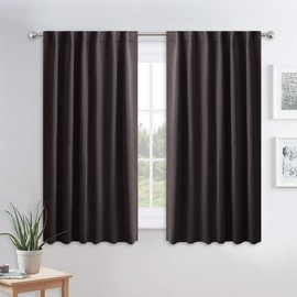 PONY DANCE Blackout Curtains Draperies - Window Treatments Thermal Insulated Back Tab/Rod Pocket Drapes for Small Window, W 52 by L 45 inch Per Panel, Brown, Set of 2 Pieces