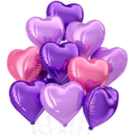 Boojarr Purple Pink Foil Heart Balloons,10Pcs 18Inch Heart Shape Balloons,Women Pink Purple Party Decorations for Valentines, Engageayment ，Wedding,Anniversary,Birthday
