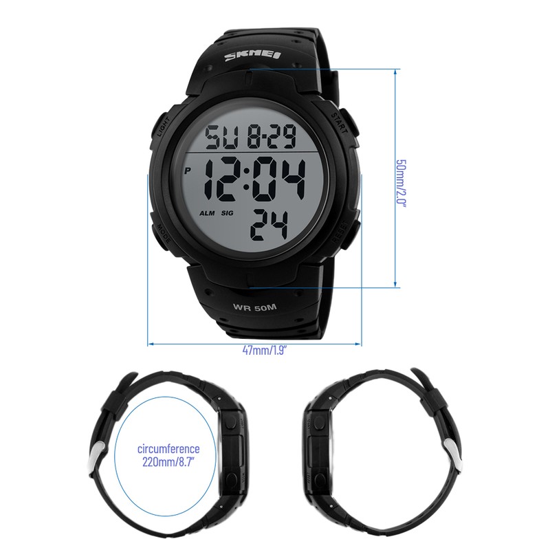 Men Digital Watch Stopwatch Alarm Luminous Watch