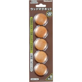Nakabayashi WMG-305-NM Wood Magnets, Diameter 1.2 inches (30 mm), 5 Pieces, Natural Wood Grain