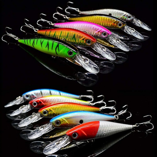 OriGlam 10 Pack Fishing Lures Hard Baits, 3D Eyes Minnow