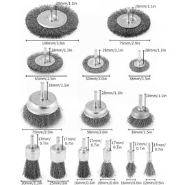 14-Piece Wire Brush Drill Metal Set, Round Shaft 6 mm, Removal and Polishing, Piece for Drill, Corrugated Steel Wire, in Set Discs, Pot, Brush and Cylinder Steel Brush