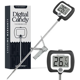 Digital Candy Thermometer with Pot Clip, 10" Long Stainless Steel Probe, Instant Read Kitchen Thermometer for Cooking, Baking, and Candy Making (Black)