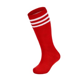 Youth Soccer Socks Boys Girls Kids Soccer Baseball Softball Football Knee High Socks Cotton Athletic Stocking for Kids 1 Pack Red White 6-9T