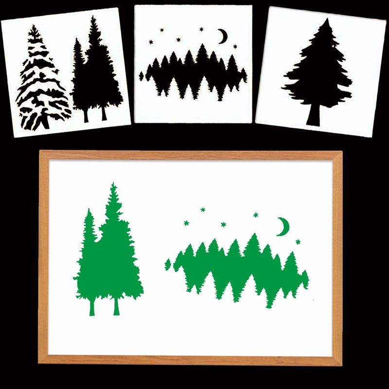 Pack of 9 Pine Stencils, Christmas Tree Painting Templates, Reusable