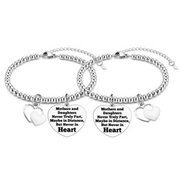 2PCS Daughter Mother Gift Bracelet Mothers Day Gifts for Mom Daughter Stainless Steel Bracelet Christmas Birthday Gift for Mother Daughters Graduation Gift for Daughters Bracelets Gifts for Mommy