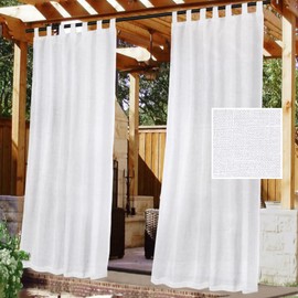 H.VERSAILTEX Outdoor Linen Sheer Curtains for Patio Waterproof - Indoor/Outdoor Divider Privacy Added Light Filtering Porch Decor -Stick Tab Top for Gazebo/Cabana, Pure White, 1 Piece, W52 x L108