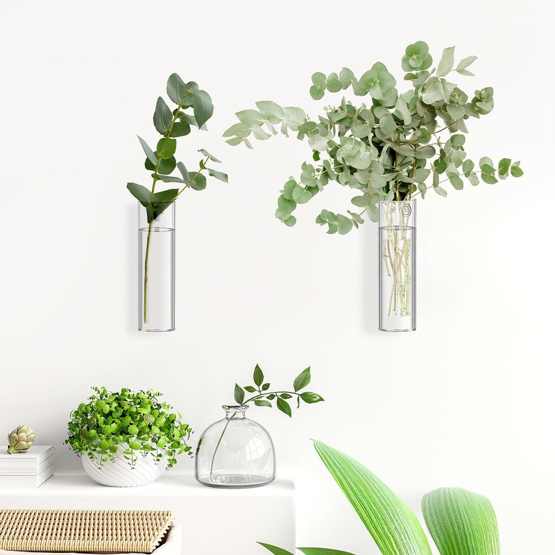2 Pack Glass Wall Planter Hanging Vases 1.84x5.93 Inch Modern