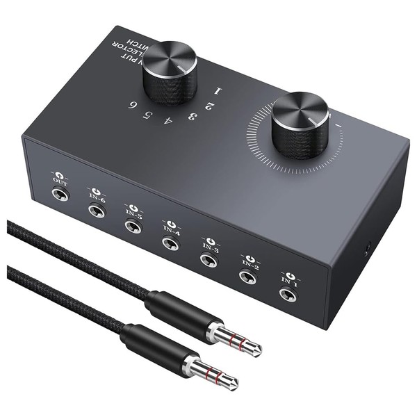 Povxlum 6 Ports 3.5mm Audio Switch Bidirectional 3.5mm Audio Switcher