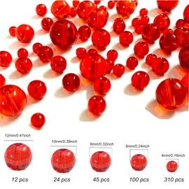 FAPUMOE Red Round Crystal Glass Beads for Jewelry Making (4/6/8/10/12mm), Smooth and Round Glass Spacer Loose Beads for Crafts Bracelets Necklaces Charms