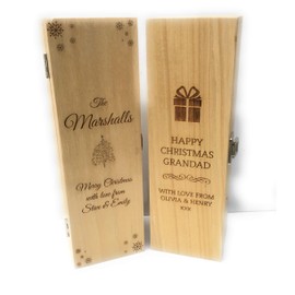 Personalised Christmas Wooden Wine/Champagne Box - Engraved with Message of Your Choosing - Christmas Celebration Gift