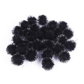 YYCRAFT 200pcs Glitter Tinsel Pom Poms Sparkle Balls for DIY Craft/Party Decoration/Cat Toys(15mm,Black)