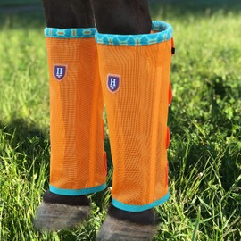 CareMaster Fine Mesh Fly Boots Loose Fitting & Non-Slip Horse Fly Leggings Fleece Air Flow (Set of 4) Soft Orange Yearling