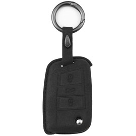 QIULIFAN VW Leather Key Case with Key Ring for Golf Polo Tiguan Mk7 Skoda Touran Fabia Octavia Superb Seat Leon Black