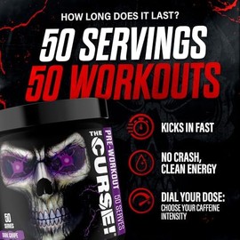 JNX SPORTS The Curse Pre Workout Powder for Men  Women, Caffeine, Beta-Alanine, Creatine, L-Citrulline, 50 Servings, Sour Candy Flavor  Boost Energy,