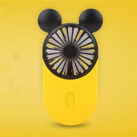 DECVO Cute Personal Mini Fan, Handheld & Portable USB Rechargeable Fan with Beautiful LED Light, 3 Adjustable Speeds, Portable Holder, for Indoor Or Outdoor Activities, Cute Mouse 1 Pack (Yellow)